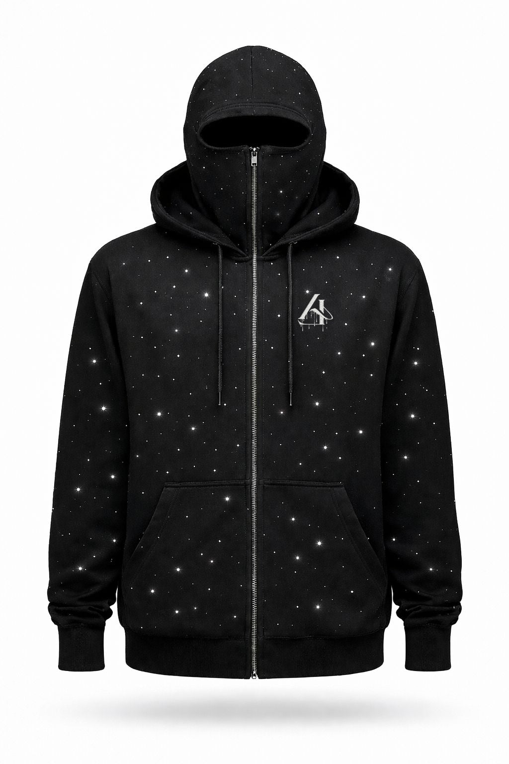 HOODIE VVS ASTRAL ONIX CON PASAMONTAÑAS INCLUIDO AL CIERRE.